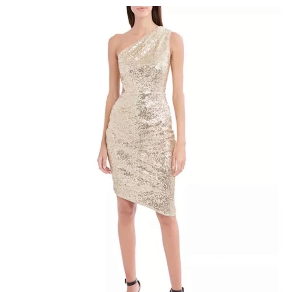Bcbgmaxazria gold dress
